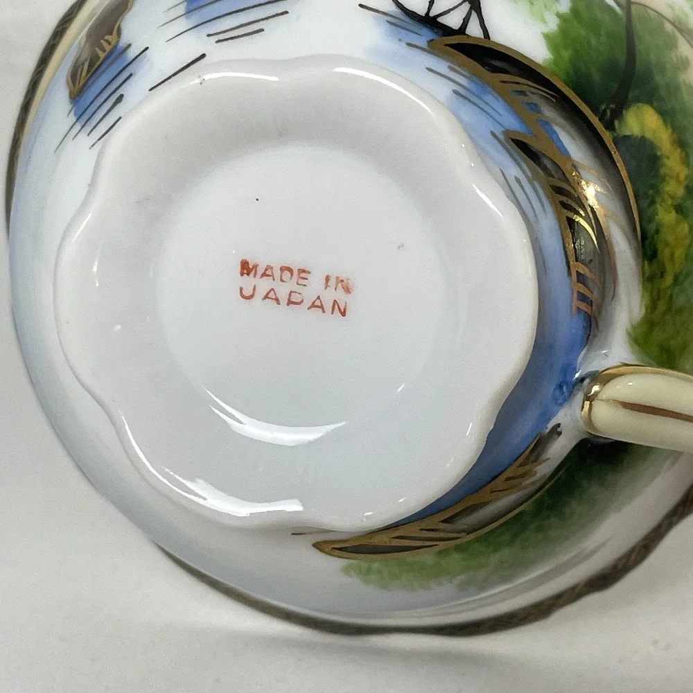 Vintage 1950s Japan Hand Painted Porcelain Teacup Saucer Japanese Design 5 oz
